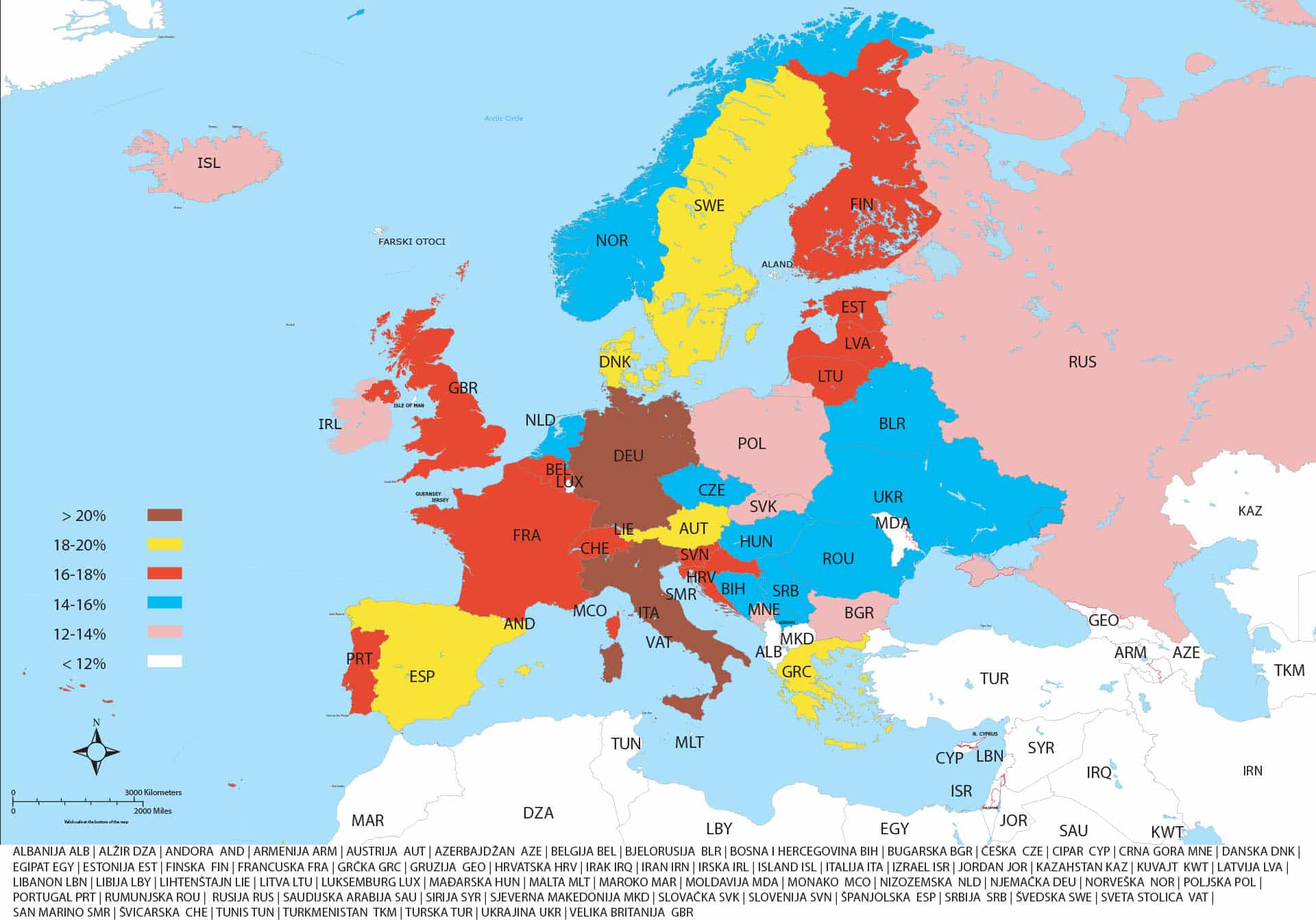 Europa karta - stanovništvo