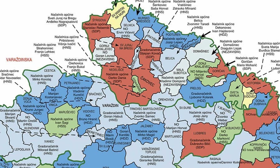 Croatian political parties on the map