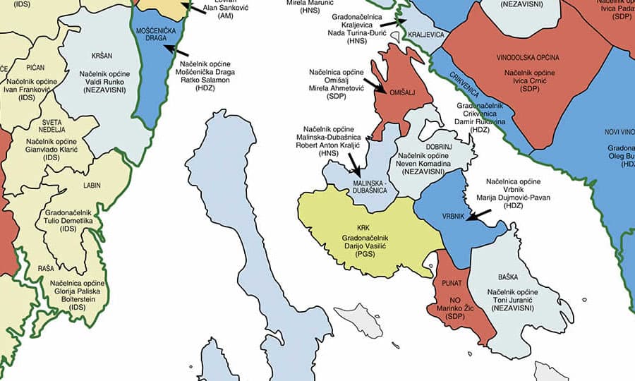 Croatian political parties on the map