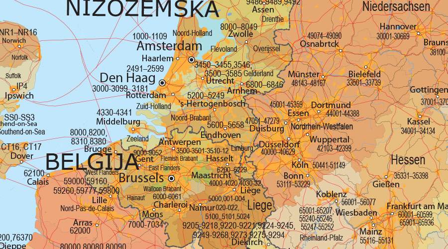 Europe - postal codes map