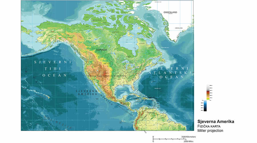 School wall map North and Central America