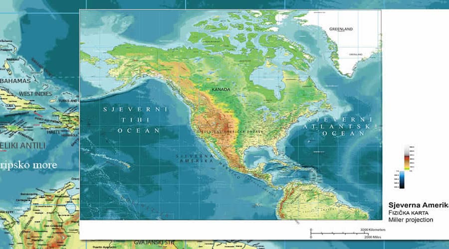 School wall map North and Central America