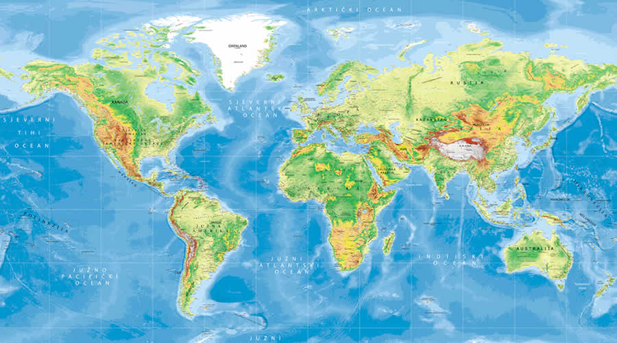 World physical school wall map