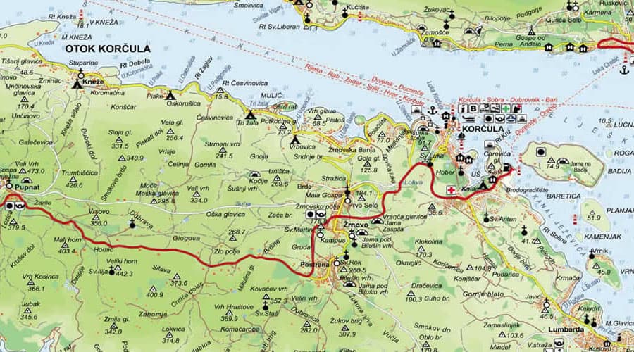 Korcula Island road and tourist map