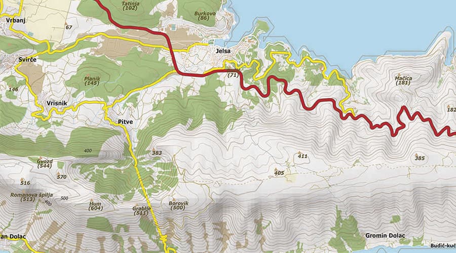 Island Hvar map Jelsa