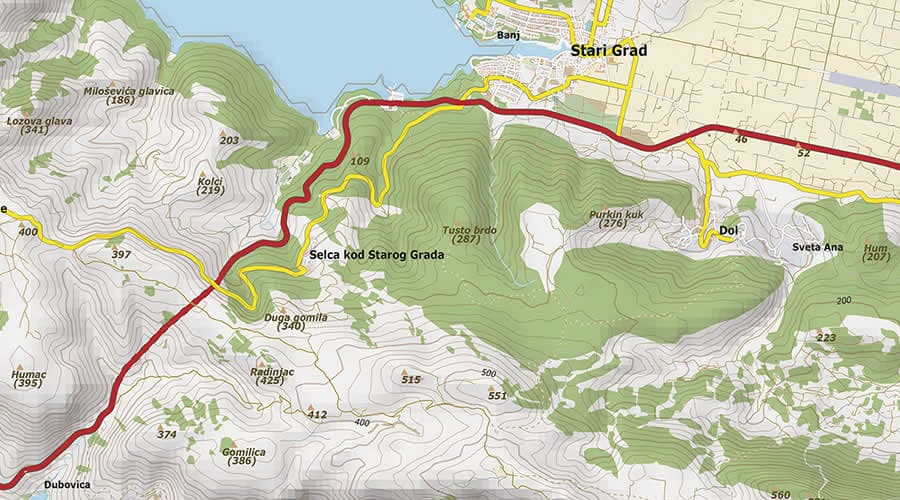 Island Hvar map Stari Grad