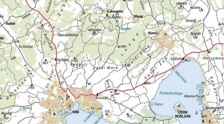 Island Krk topographic map Krk