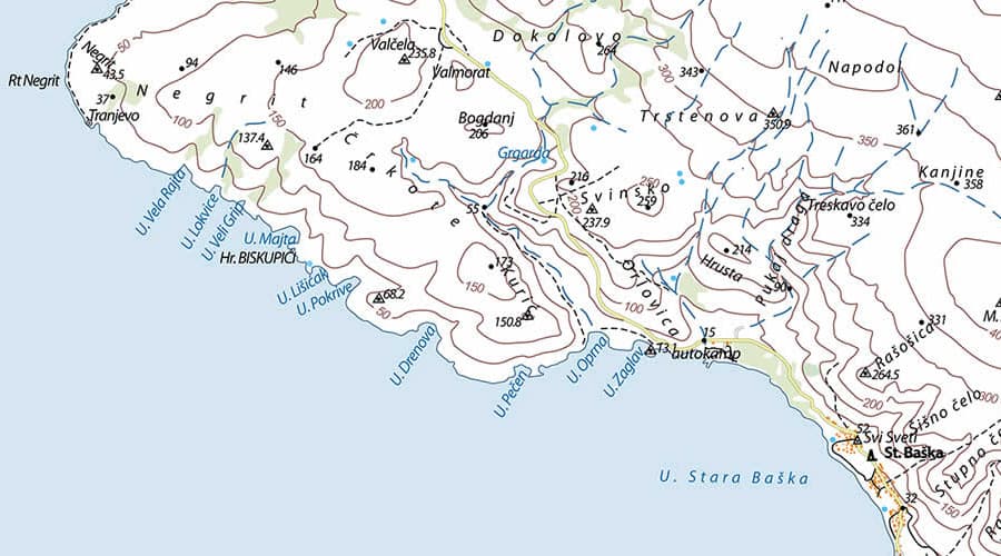 Island Krk topographic map Stara Baška