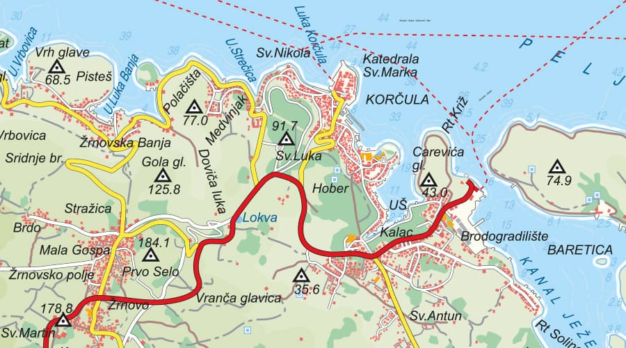 Korcula Island map Korčula