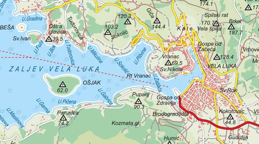 Korcula Island map Vela Luka