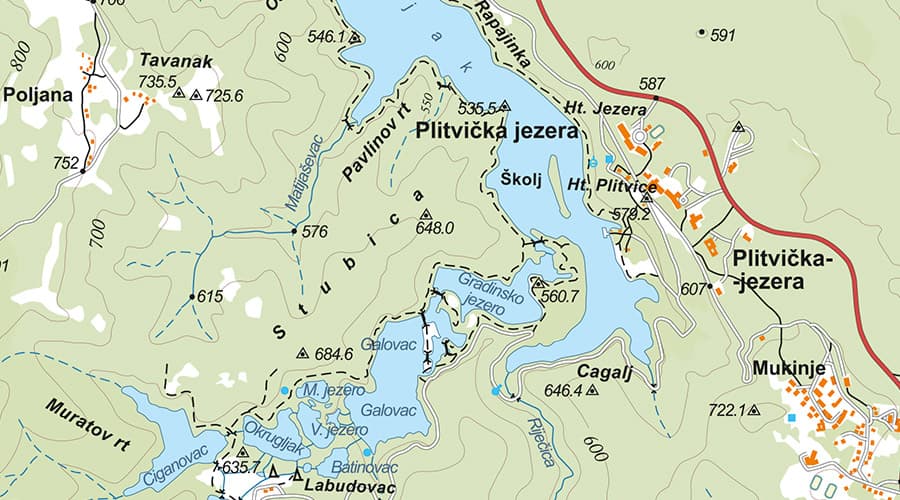 Plitvice Lakes National Park map Plitvička jezera