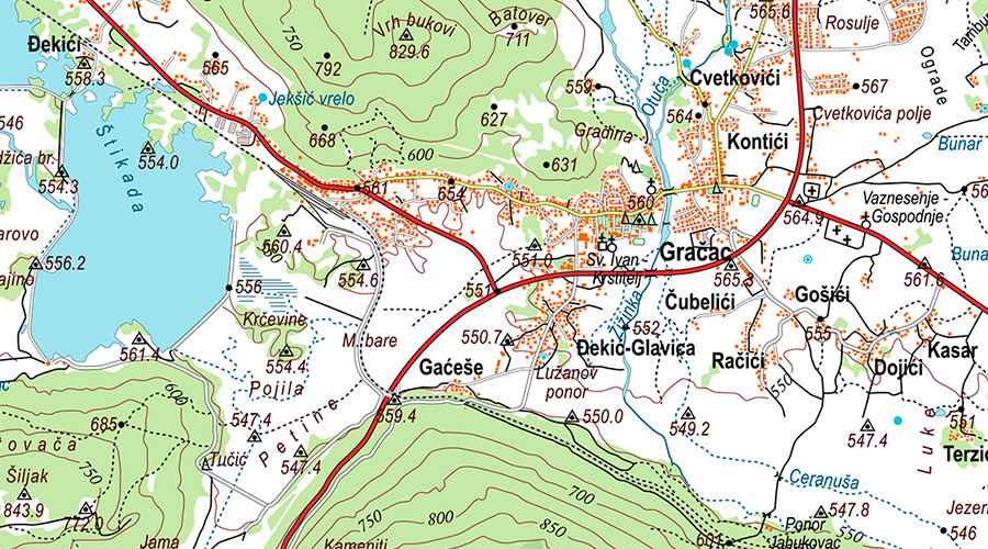 Lovinac-Posedarje topographic map Gračac