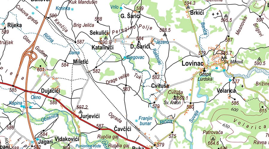 Lovinac-Posedarje topographic map Lovinac