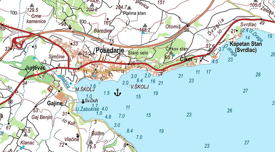 Lovinac-Posedarje topographic map Posedarje