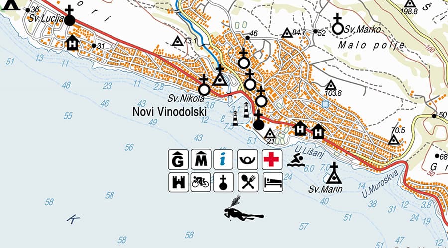 Vinodol topographic mapNovi Vinodolski