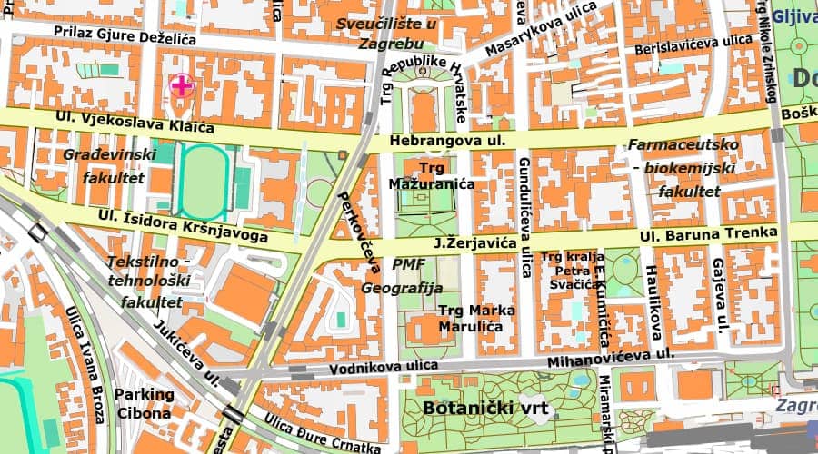 Karta - plan grada Zagreba Botanički vrt