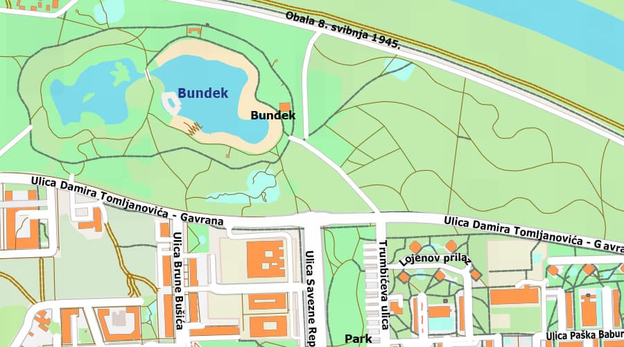 Karta - plan grada Zagreba Bundek