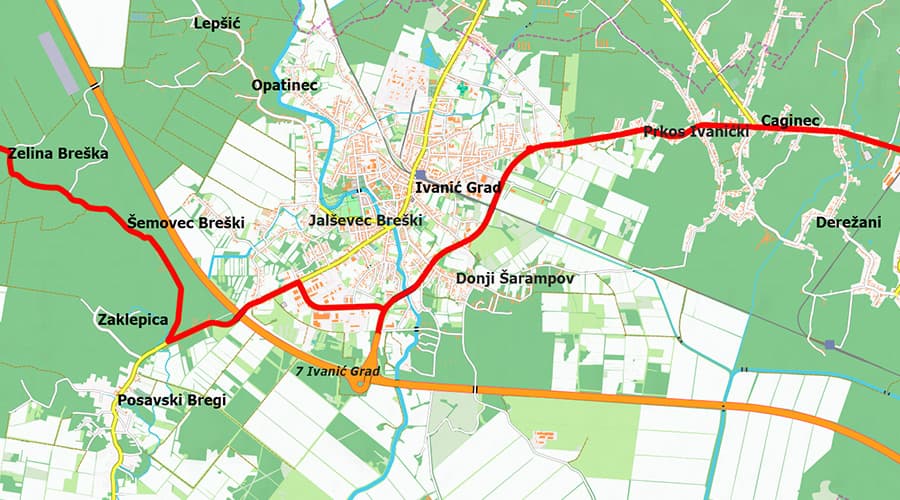 Map of Zagreb County Ivanić-Grad