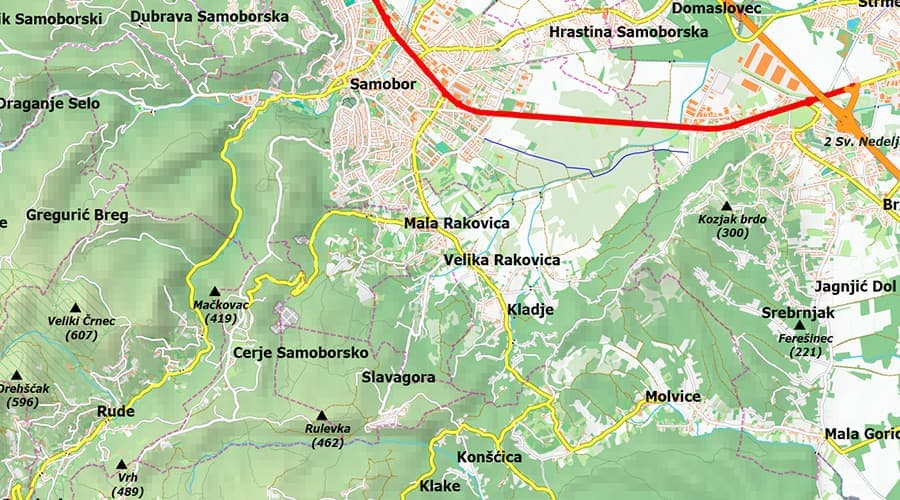 Map of Zagreb County Samobor