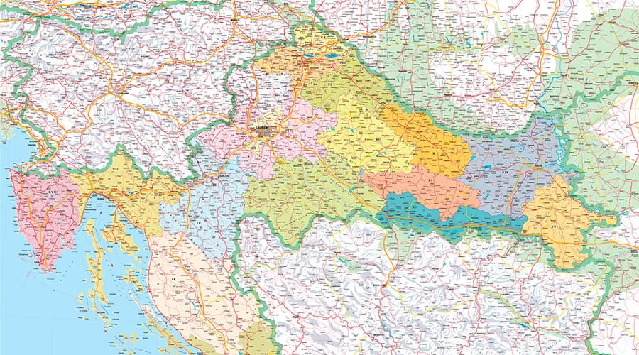 auto karta Hrvatske - kolor županije