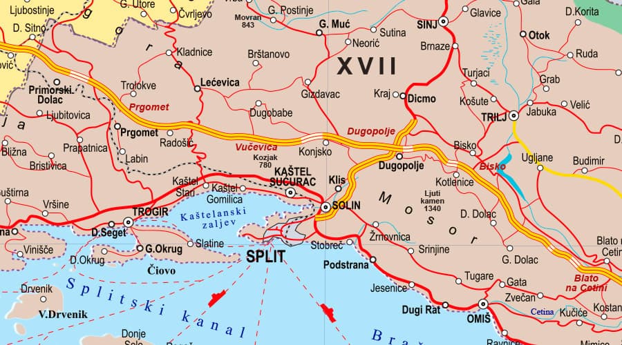 Auto karta Hrvatska-županije Split