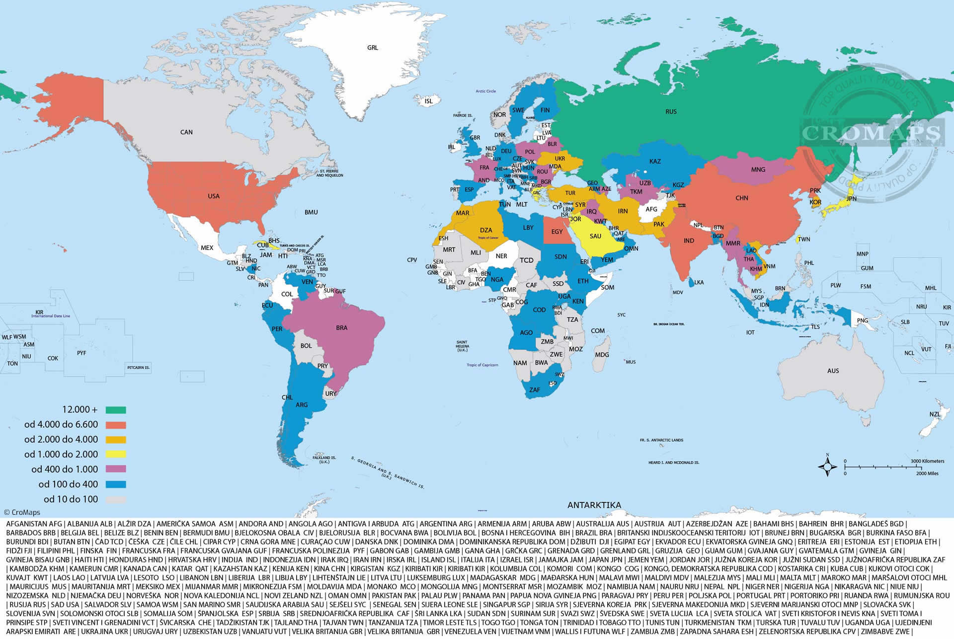 Borbeni tenkovi - podaci do 2022. - karta svijeta