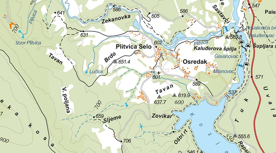 Plitvička jezera nacionalni park karta Plitvica selo