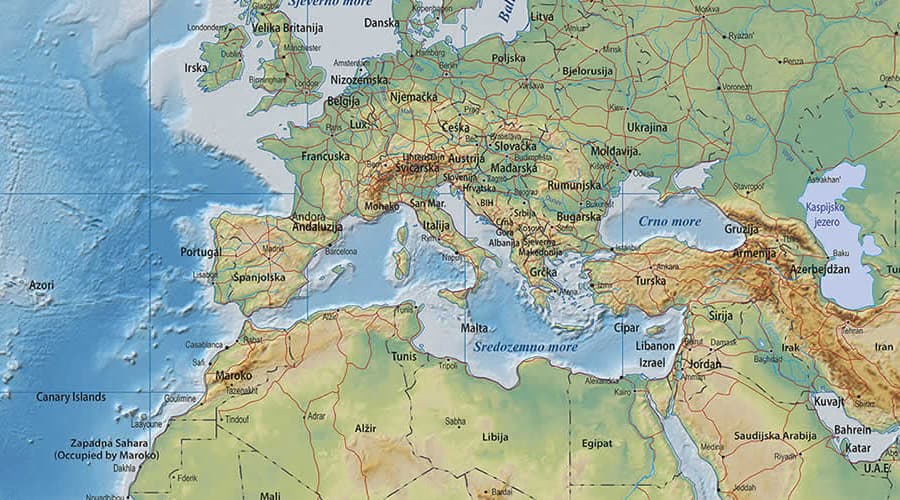 Svijet reljefna karta Europa